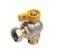 Изображение товара Кран шаровой Giacomini R780PG R780PGX034 3/4″ Ду20 Ру16 стандартнопроходной, двухходовой, латунь никелированная, уплотнение - PTFE, наружная резьба / накидная гайка, ручка-флажок, угловой