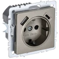 Изображение товара Розетка комбинированная IEK Brite РЮш11-1-БрШ 1-местная с USB A+С 18 Вт скрытой установки с заземлением со шторками, номинальный ток - 16 А, степень защиты IP20, цвет - шампань