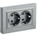 Изображение товара Розетка IEK Brite 2-местная для скрытой установки 16А IP20 с заземлением, со шторками, в сборе, алюминий