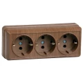 Изображение товара Розетка IEK Октава 3-местная для открытой установки 16А IP20 с заземлением, без шторок, в сборе, дуб