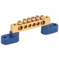 Изображение товара Шина IEK N ноль ШНИ-8х12-6-У2-С исполнение изолятора - с двумя угловыми изоляторами, количество соединений - 6, материал - латунь, цвет - синий, YNN10-812-6C2-K07