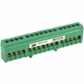 Изображение товара Шина IEK PE земля ШНИ-6х9-16-К-З исполнение изолятора - корпусной изолятор на DIN-рейку, количество соединений - 16, материал - латунь, цвет - зеленый, YNN10-69-16KD-K06