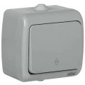 Изображение товара Выключатель одноклавишный IEK AQUATIC проходной открытой установки, номинальный ток - 10 А, степень защиты IP54, цвет - серый EVA12-K03-10-54