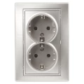 Изображение товара Розетка двойная Intro Plano 2021 1-205-03 2х2P+E Schuko, 16А-250В для скрытой установки, с заземлением, моноблок, IP20, цвет - алюминий