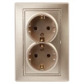 Изображение товара Розетка двойная Intro Plano 2021 1-205-04 2х2P+E Schuko, 16А-250В для скрытой установки, с заземлением, моноблок, IP20, цвет - шампань