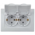 Изображение товара Розетка двойная Intro Plano 2021 1-210-01 2P+E Schuko, 16А-250В с крышкой и шторками, для скрытой установки, с заземлением, моноблок, IP44, цвет - белый