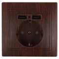 Изображение товара Розетка Intro Plano 2021 1-410-10 2P+E Schuko, 16А-250В со шторками + 2хUSB 2.1А-5В, для скрытой установки, с заземлением, моноблок, IP20, цвет - венге Б0053948