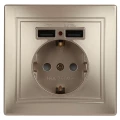 Изображение товара Розетка Intro Plano 1-410 + USB, 1-местная, для скрытой установки, с заземлением, IP20, цвет - шампань