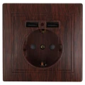 Изображение товара Розетка Intro Plano 1-410 + USB, 1-местная, для скрытой установки, с заземлением, IP20, цвет - венге