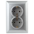 Изображение товара Розетка Intro Solo 2021 4-205 2X2P+E Schuko, 16А-250В, 2-местная, для скрытой установки, с заземлением, IP20, цвет - алюминиевый