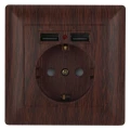 Изображение товара Розетка Intro Solo 4-410 P+E Schuko со шторками, 16А-250В + 2хUSB, 1-местная, для скрытой установки, с заземлением, IP20, цвет - венге
