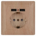 Изображение товара Розетка Intro Solo 4-410 P+E Schuko со шторками, 16А-250В + 2хUSB, 1-местная, для скрытой установки, с заземлением, IP20, цвет - сосна