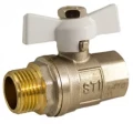 Изображение товара Кран шаровой STI 1/2″ Ду15 Ру40 полнопроходной, латунь, уплотнение - фторопласт, наружная резьба / штуцер, ручка-бабочка