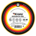 Изображение товара Изолента самозатухающая KRANZ ширина - 15 мм, длина - 25 м, толщина - 0.13 мм, материал - поливинилхлорид, цвет - желтый