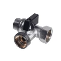 Изображение товара Кран шаровой Kromwell EU.YT5014 1/2″x3/4″x1/2″ Ду20 Ру30 полнопроходной т-образный, корпус - хромированная латунь CW617N, уплотнение PTFE, внутренняя резьба / наружная/наружная резьба, управление - ручка, для подключения сантехнических приборов