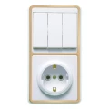 Изображение товара Блок Кунцево-Электро Бэлла БКВР-212 трехклавишный выключатель с индикацией + розетка без заземления скрытой установки, номинальный ток - 10 А, степень защиты IP20, цвет - белый с ободком под золото