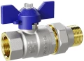 Изображение товара Кран шаровой LD Pride 47.20.В-ГШ.Б (blue) 3/4″ Ду20 Ру40 стандартнопроходной, двухходовой, латунь ЛС59-1, уплотнение - PTFE, внутренняя резьба / американка, ручка-бабочка, синий