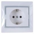 Изображение товара Розетка LEZARD Mira 1-местная скрытой установки с заземлением, номинальный ток - 16 А, степень защиты IP20, цвет - белый с серой вставкой