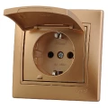 Изображение товара Розетка LEZARD Mira 1-местная скрытой установки с заземлением с крышкой, номинальный ток - 16 А, степень защиты, цвет - золотой металлик