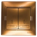Изображение товара Переключатель двухклавишный LEZARD Mira проходной скрытой установки, номинальный ток - 10 А, цвет - золотой металлик