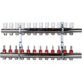 Изображение товара Коллектор LUXOR CD 477/12 G1″ х 3/4″ Ду25 Ру10 распределительный в сборе с расходомерами, корпус - никелированная латунь, 12 отводов