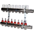 Изображение товара Коллектор LUXOR CD 477/8 G1″ х G3/4″ Ду25 Ру10 распределительный в сборе с расходомерами, корпус - никелированная латунь, 8 отводов