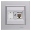 Изображение товара Розетка компьютерная + гнездо Makel Karea скрытой установки, разъем RJ45, кат. 5Е, степень защиты IP20, цвет - серебро