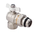Изображение товара Кран шаровой MVI BV.523 3/4″ Ду20 Ру40 полнопроходной, двухходовой, латунь, никелированный, уплотнение - PTFE, внутренняя резьба / наружная резьба, угловой со сгоном, ручка-бабочка