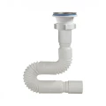 Изображение товара Сифон для умывальника Орио Эконом Е-3015 гофрированный с решеткой 1 1/2″ белый