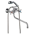 Изображение товара Смеситель для ванны с душем Профсан Евро ПСМ-158 длина 305 мм,двухвентильный, излив трубчатый длинный, маховикии Крест 75, серебристый