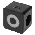 Изображение товара Двойник комбинированный REXANT Куб с заземлением 2 USB-порта A 2.4А + USB Type-C, с ночной подсветкой, номинальный ток - 16 А, степень защиты IP20, цвет - черный