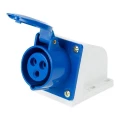 Изображение товара Розетка стационарная REXANT 113, номинальный ток - 16 А, номинальное напряжение - 200-250 В, частота тока - 50 Гц, IP44, количество полюсов - 3, с заземлением, цвет - синий