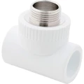 Изображение товара Тройник комбинированный РосТурПласт 90° Дн20х1/2″ Ру25 полипропиленовый, присоединение - пайка/наружная резьба, под ключ, цвет - белый