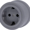Изображение товара Розетка Bironi Ретро с заземлением для открытой установки, корпус - пластик, цвет - титан