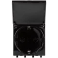 Изображение товара Розетка DKC Avanti 1-местная 2 модуля Черный квадрат 16А, IP44 2P+E шторки с крышкой, цвет - черный