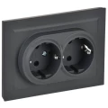Изображение товара Розетка IEK BRITE 2-местная для скрытой установки 16А в сборе, с заземлением, шторки, цвет - графит