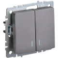 Изображение товара Выключатель двухклавишный IEK СП BRITE 10А с индикацией, цвет - сталь