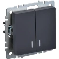 Изображение товара Выключатель двухклавишный IEK СП BRITE 10А с индикацией, цвет - графит