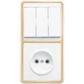 Изображение товара Блок комбинированный Кунцево-Электро Бэлла БКВР-039 выключатель 3-клавишный + розетка, цвет - белый/золотой