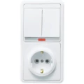 Изображение товара Блок комбинированный Кунцево-Электро Бэлла БКВР-055 выключатель 2-клавишный с индикатором + розетка с заземлением, цвет - белый
