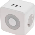 Изображение товара Разветвитель двойник Rexant Куб 16А с заземлением + 2хUSB-A 2.4А+USB Type-C 3А с ночной подсветкой, цвет - белый