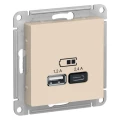 Изображение товара Розетка Systeme Electric AtlasDesign USB тип A+C 5В/2.4А 2х5В/1.2А, механизм, цвет - бежевый