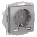 Изображение товара Розетка Systeme Electric AtlasDesign 1-местная USB алюминий с IP20 заземлением