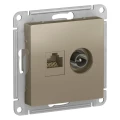 Изображение товара Розетка комбинированная Systeme Electric AtlasDesign 2-местная шампань с RJ45 и TV, монтаж винтовой
