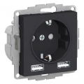 Изображение товара Розетка Systeme Electric AtlasDesign 1-местная с USB 16А IP20 скрытая установка карбон
