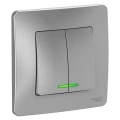 Изображение товара Выключатель двухклавишный Systeme Electric СП Blanca 10А 250В с подсветкой, IP20, схема 5, цвет - алюминий