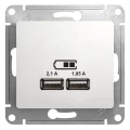 Изображение товара Розетка Systeme Electric Glossa USB 2-местная скрытая установка белая 5В/2.1А