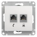 Изображение товара Розетка комбинированная Systeme Electric Glossa 2-местная компьютерная RJ45 + телефонная RJ11 кат.5E для скрытой установки, цвет - белый