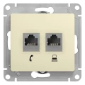 Изображение товара Розетка комбинированная Systeme Electric Glossa 2-местная компьютерная RJ45 + телефонная RJ11 кат.5E для скрытой установки, цвет - бежевый
