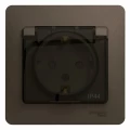 Изображение товара Розетка Systeme Electric Glossa 1-местная для скрытой установки 1 модуль 16А, IP44 с заземлением, шторки, с крышкой в сборе, цвет - шоколад